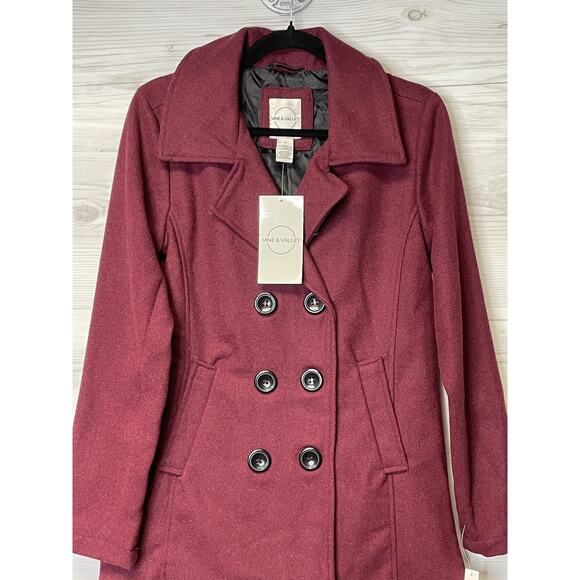 Vine & Valley Coat Womens Small Wine Red Double Breasted Peacoat Long Jacket New - Picture 2 of 10